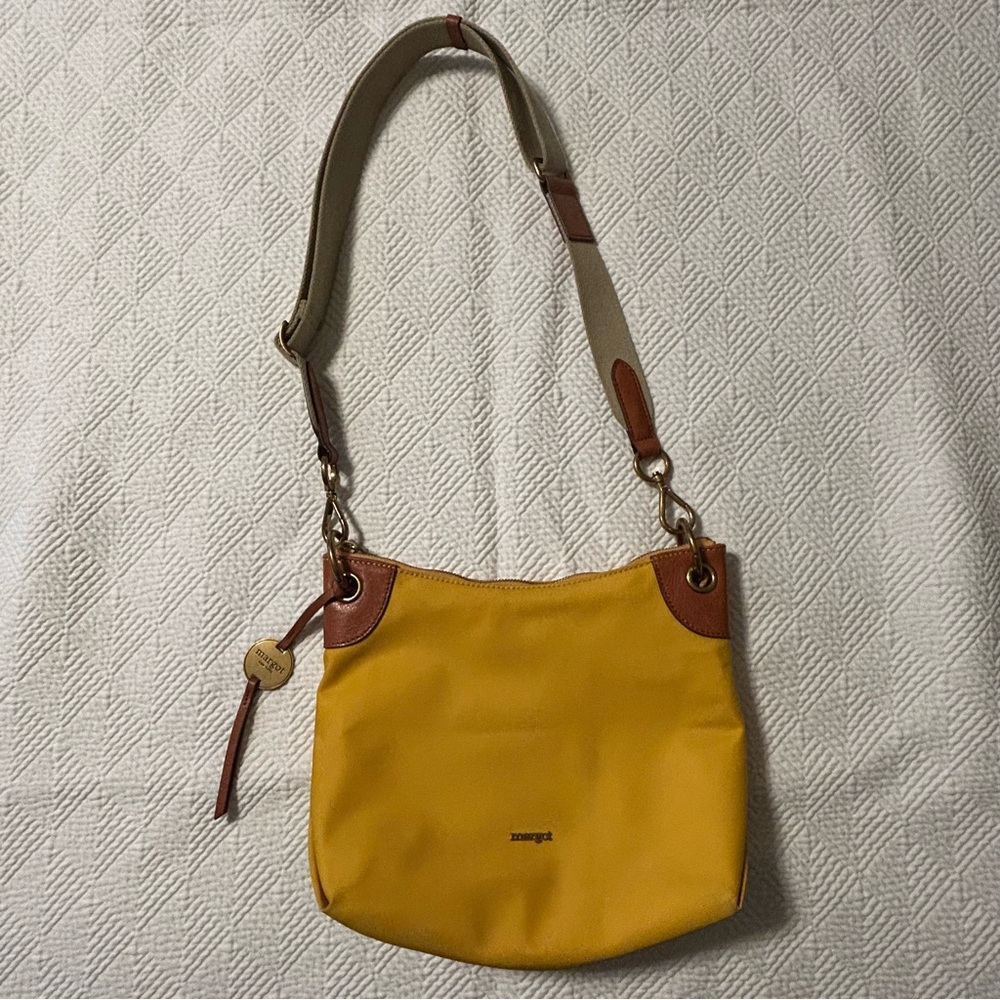 Margot Camile Nylon Genuine Leather Trim Crossbody Bag in Mustard